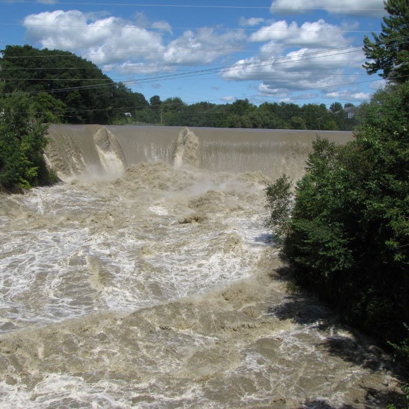 Turbulent water over waterfall in Essex Vermont